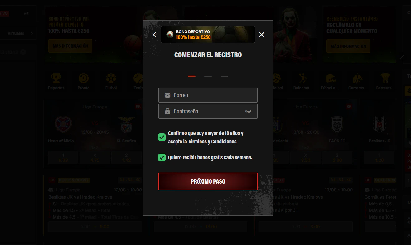 Jokery Casino registro e inicio de sesión